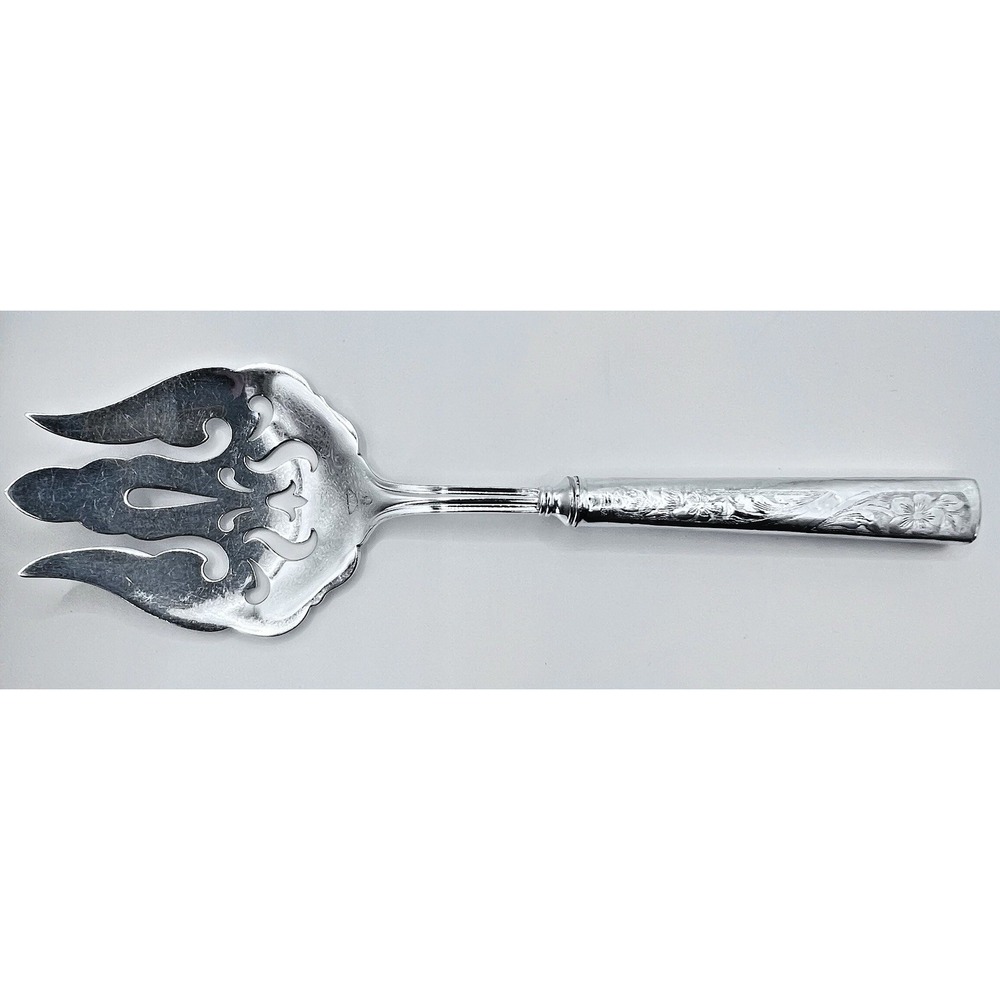 Antique Sterling Silver Asparagus Fish Serving Fork 9" 84g  3 Prong Thanksgiving